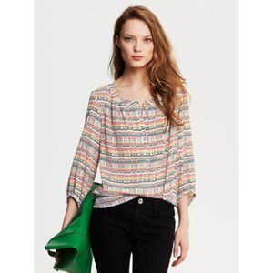 Banana Republic Pixel Print Blouse Sz S Colorful Top Rainbow Pixel Office